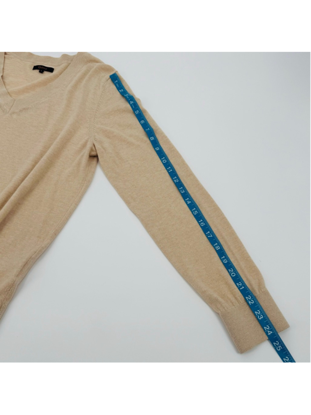 Quince Lightweight Cotton Cashmere V-Neck Sweater L Heather Oatmeal - Picture 8 of 8